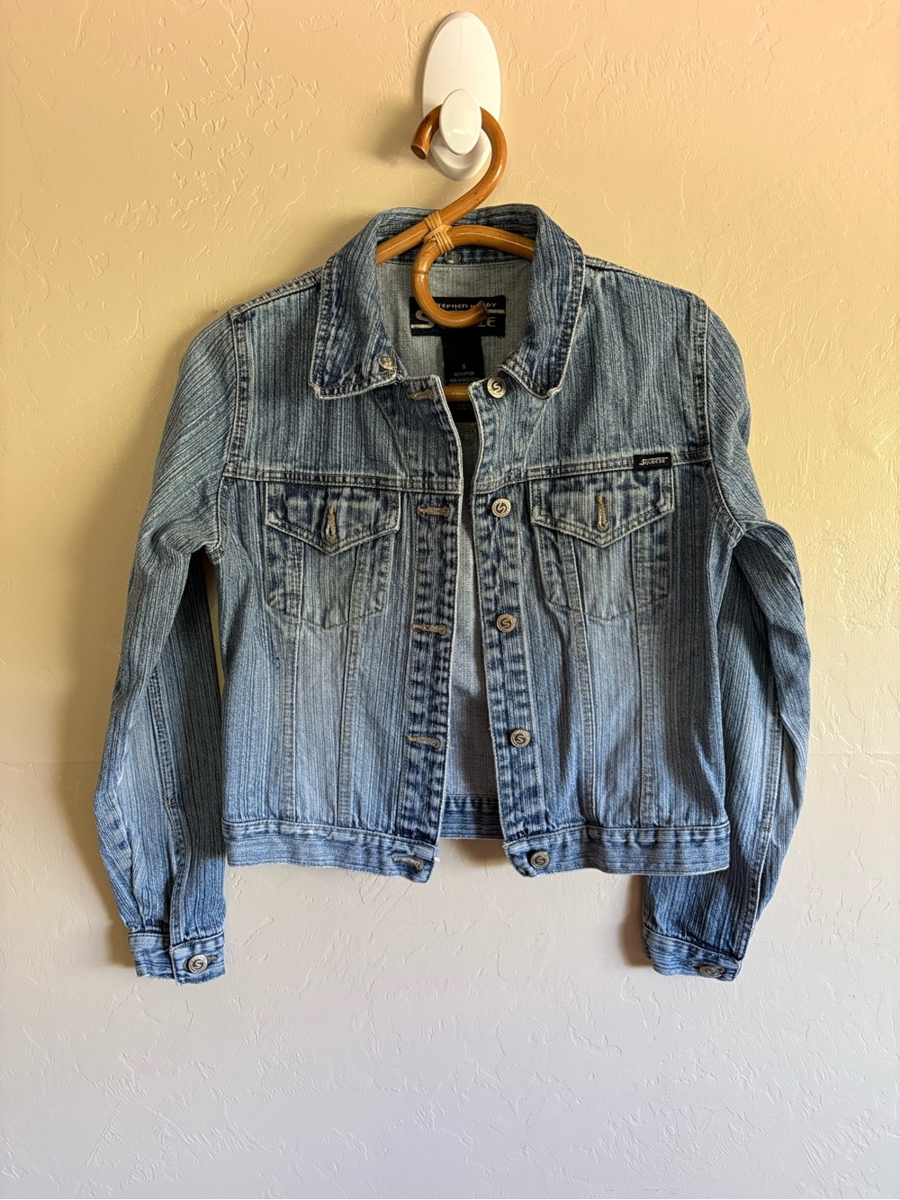 Y2K Vintage Steve Hardy Squeeze Cropped Denim Jean Jacket 2000s Blue Size Small